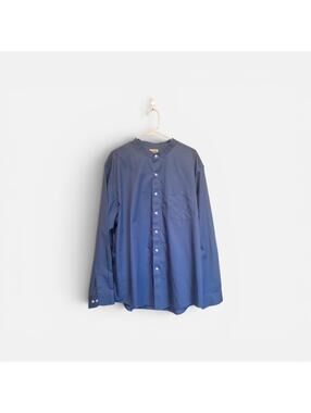TravelSmith Men's Regular XXL Blue Long Sleeve Band Collar Button Front Shirt